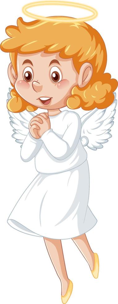 Cute angel cartoon character in white dress on white background vector