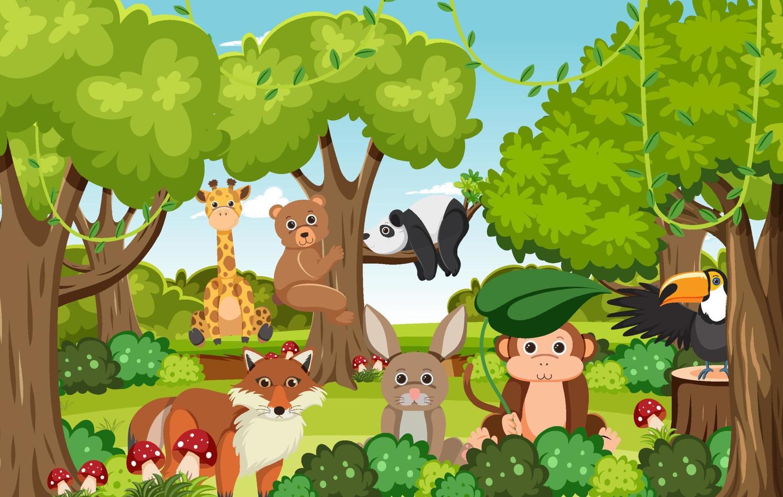 Cute wild animals in the forest vector