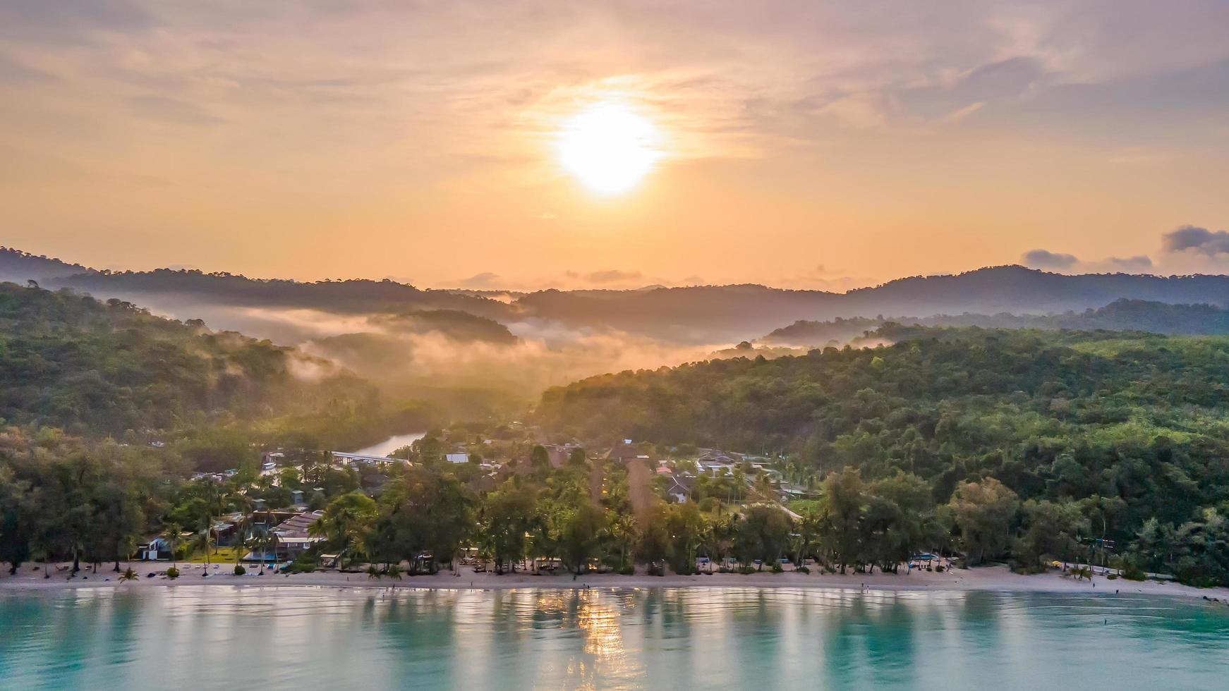 Aerial view of nature tropical paradise island beach enjoin a good summer beautiful time on the beach with clear water and blue sky in Koh kood or Ko Kut, Thailand. photo