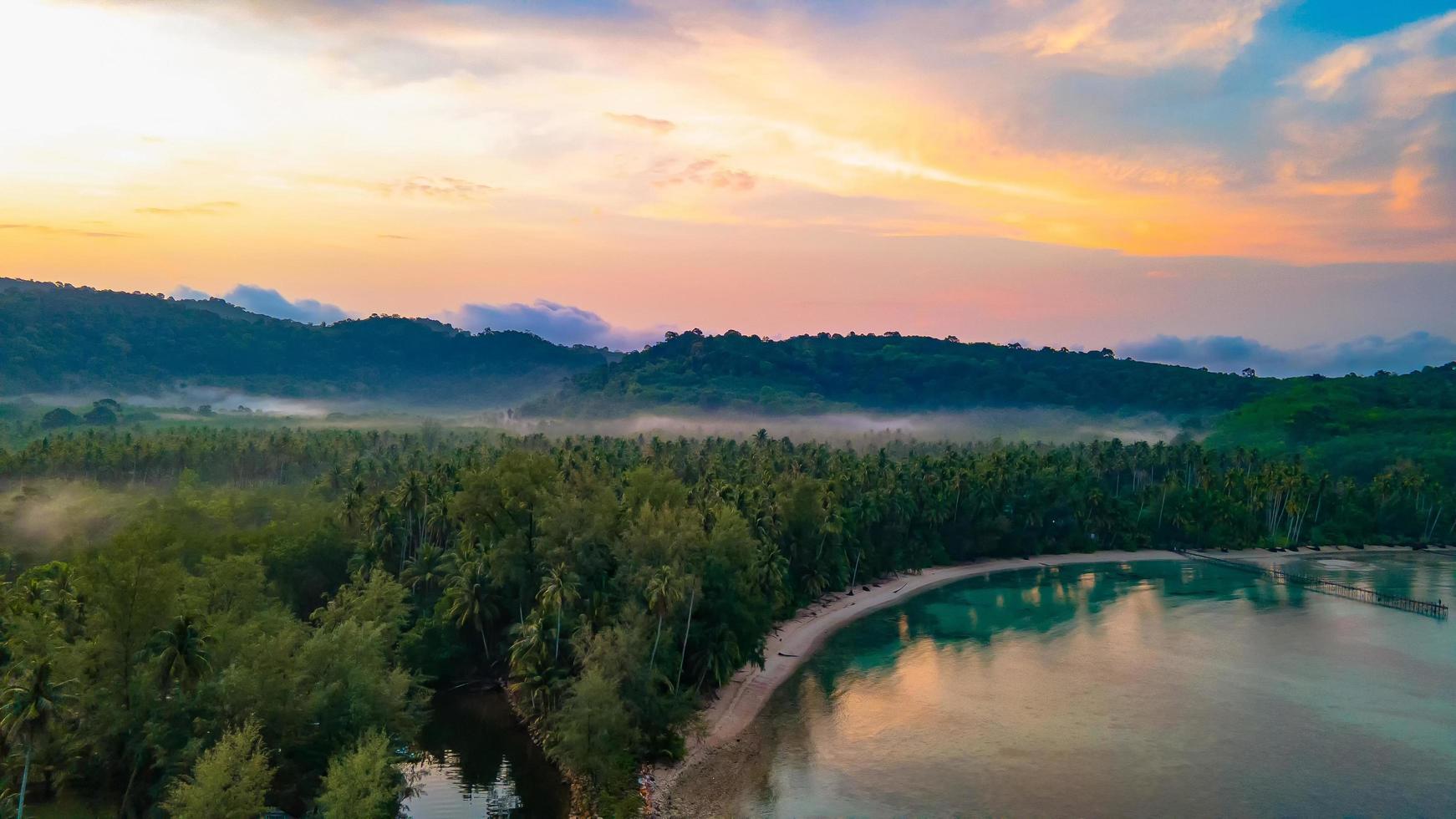 Aerial view of nature tropical paradise island beach enjoin a good summer beautiful time on the beach with clear water and blue sky in Koh kood or Ko Kut, Thailand. photo