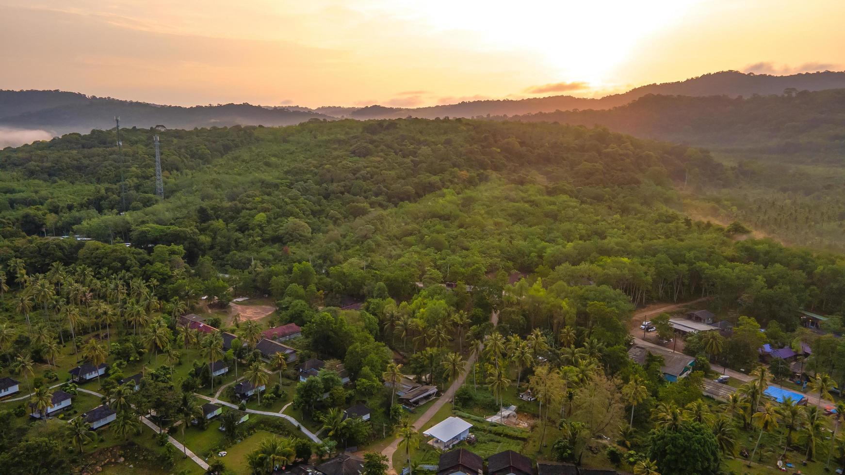 Aerial view of nature tropical paradise island beach enjoin a good summer beautiful time on the beach with clear water and blue sky in Koh kood or Ko Kut, Thailand. photo