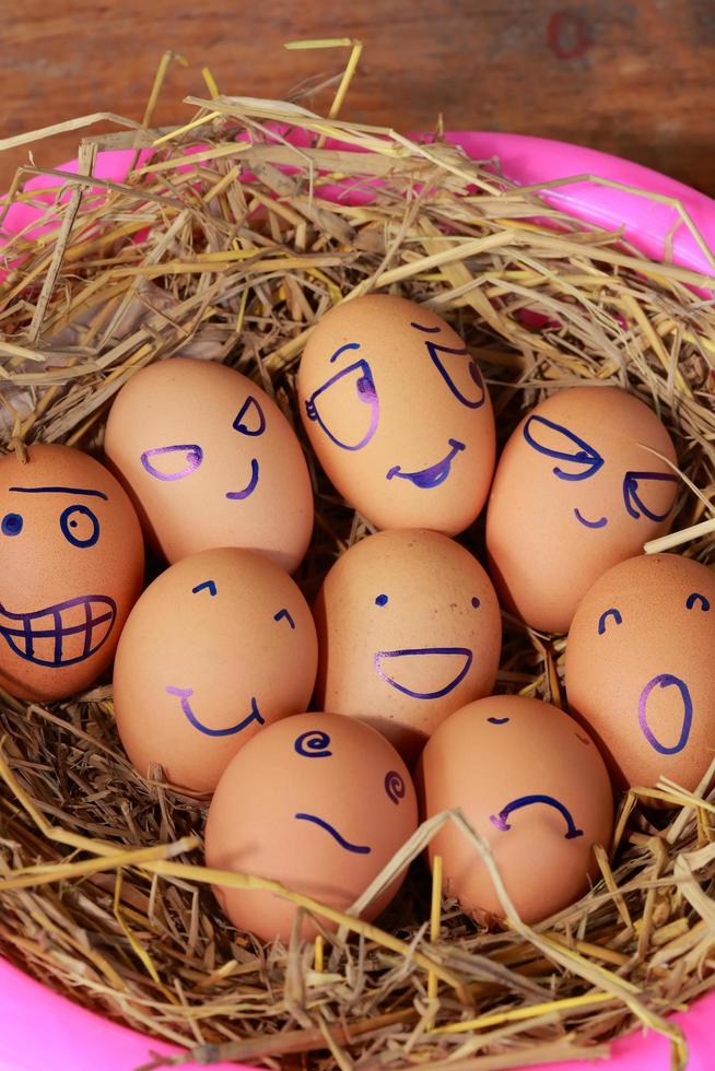 Emotion of fresh eggs  on a straw. photo