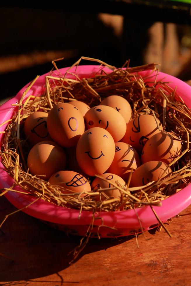 Emotion of fresh eggs  on a straw. photo