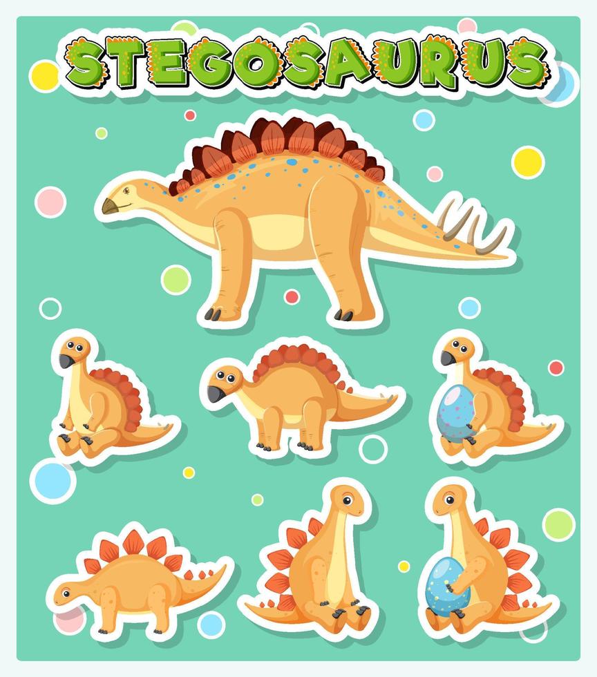 conjunto de lindos personajes de dibujos animados de dinosaurios estegosaurio vector