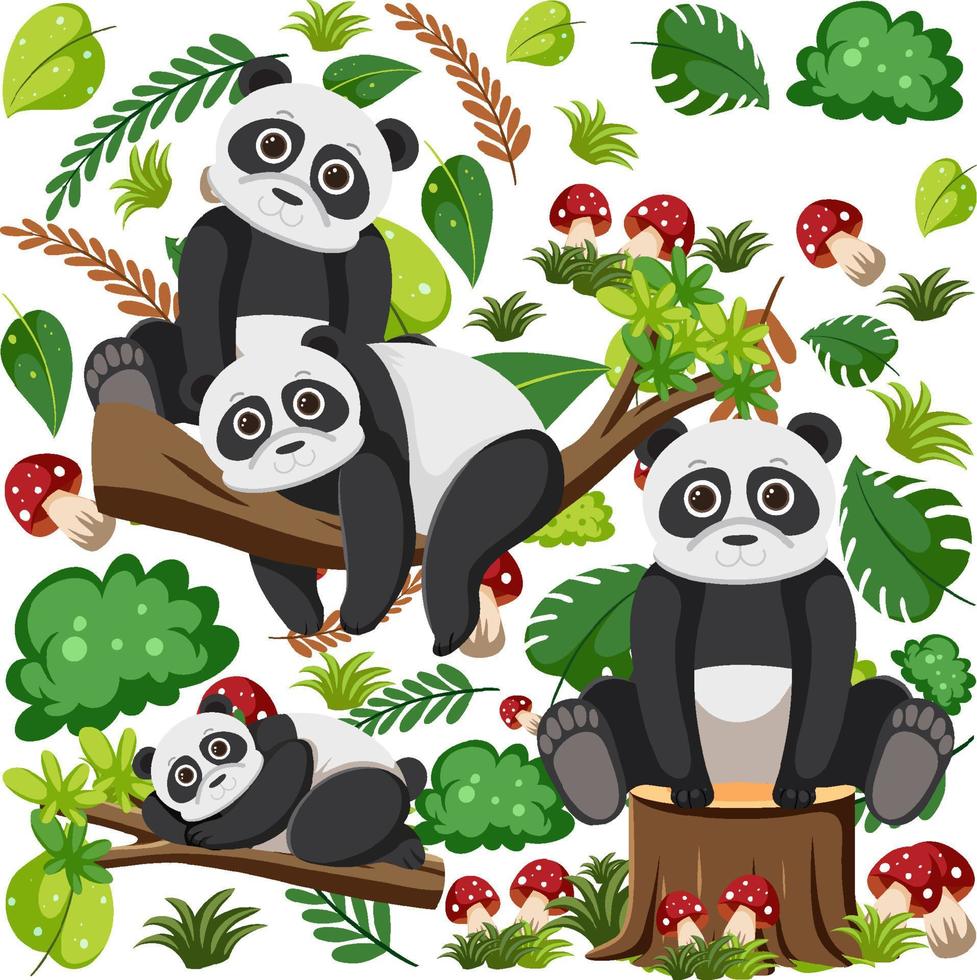 lindos pandas de patrones sin fisuras vector