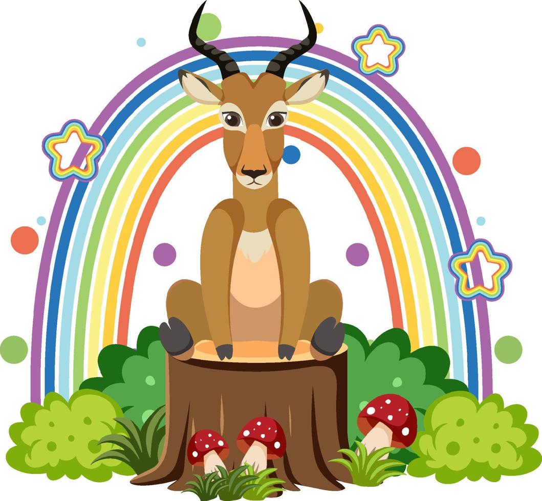 Cute impala on stump in flat cartoon style vector