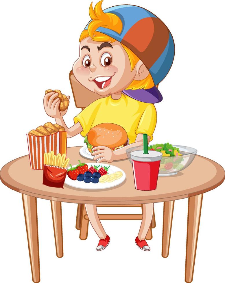 A boy having meal at the table vector