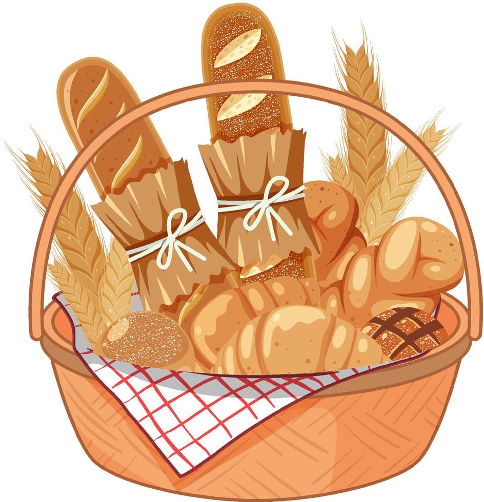Breads in basket on white background vector