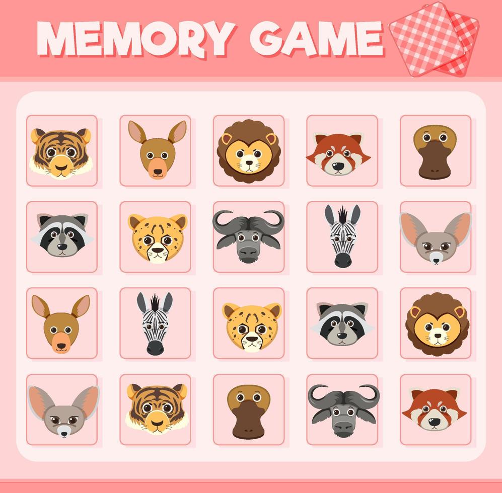 juego de cartas de memoria de animales vector