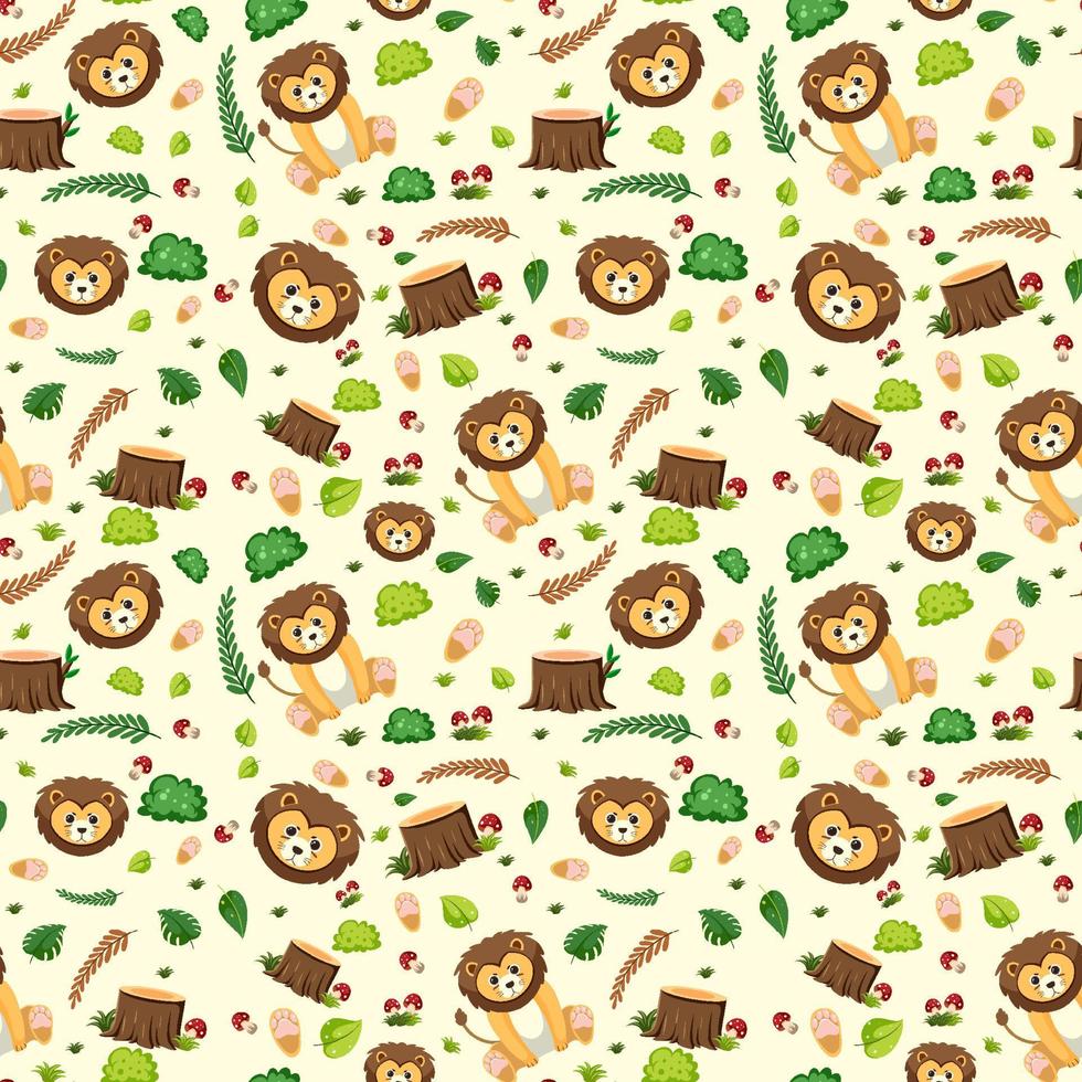 Cute lion seamless pattern vector