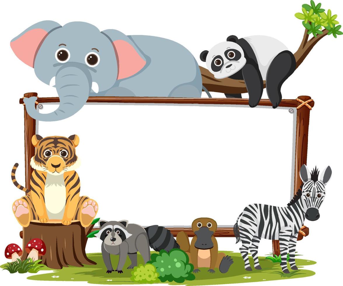 Blank board with wild animals vector