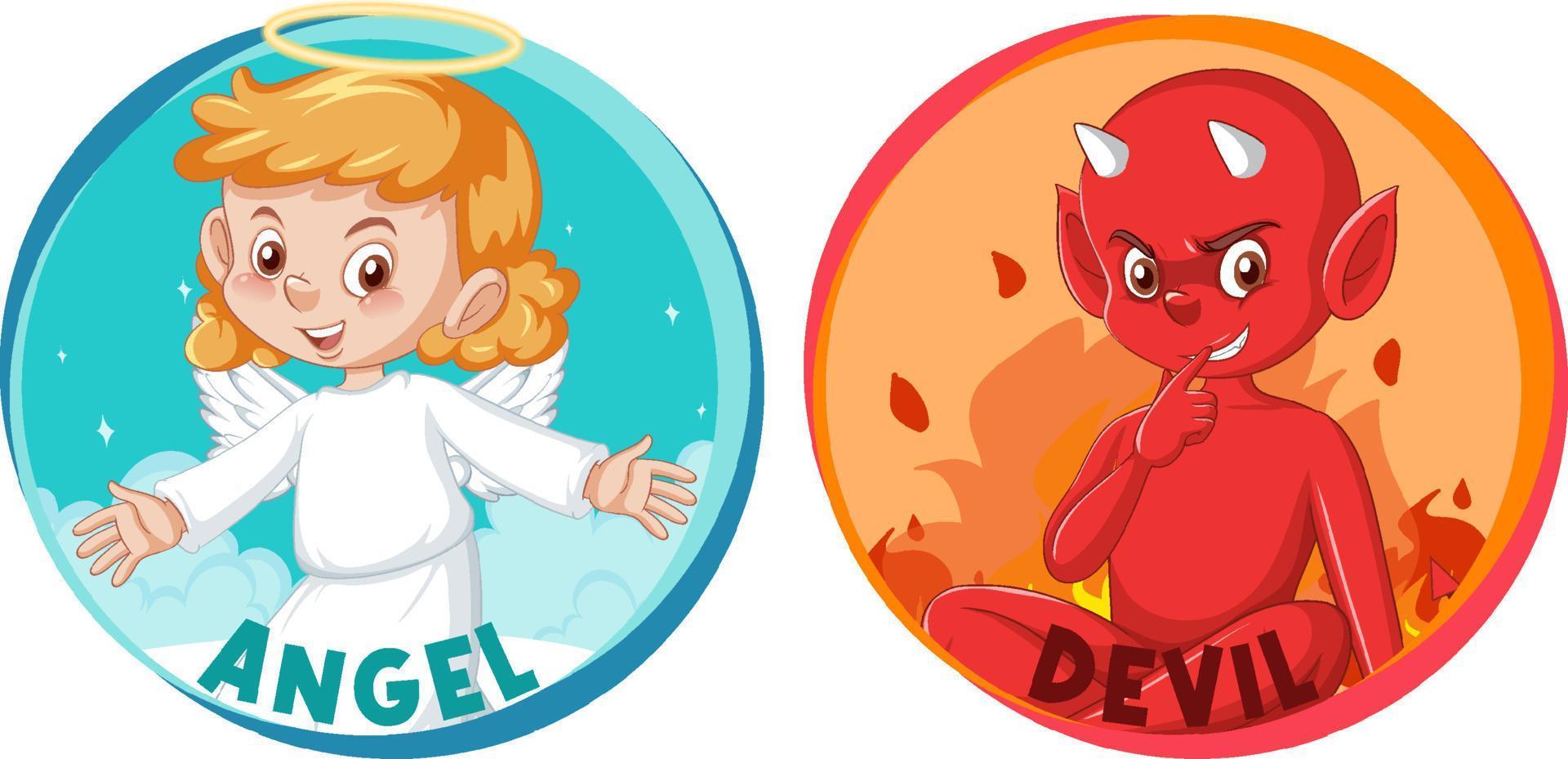 personaje de dibujos animados de diablo y ángel sobre fondo blanco vector