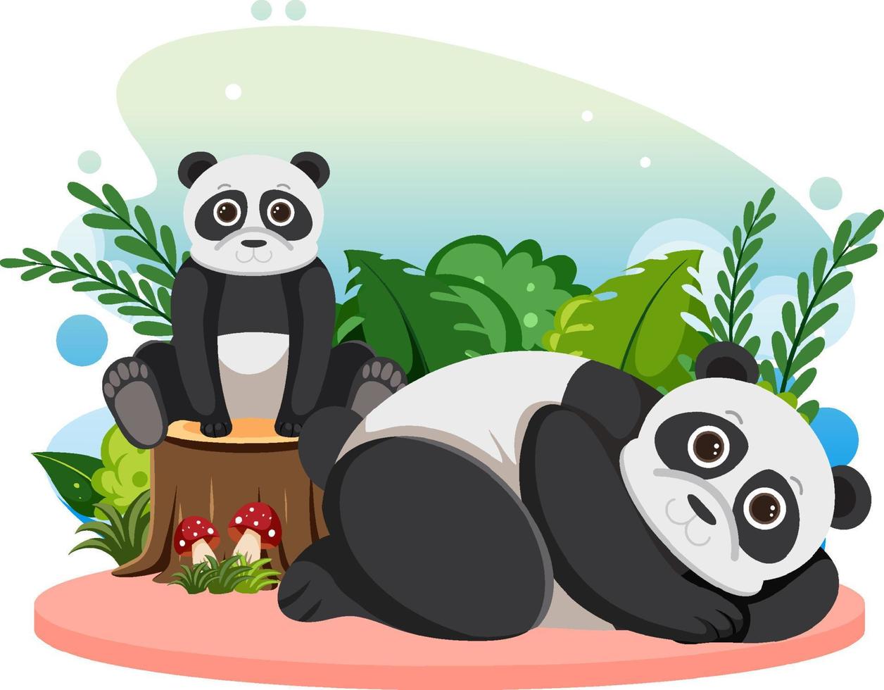 Two cute pandas in flat cartoon style vector