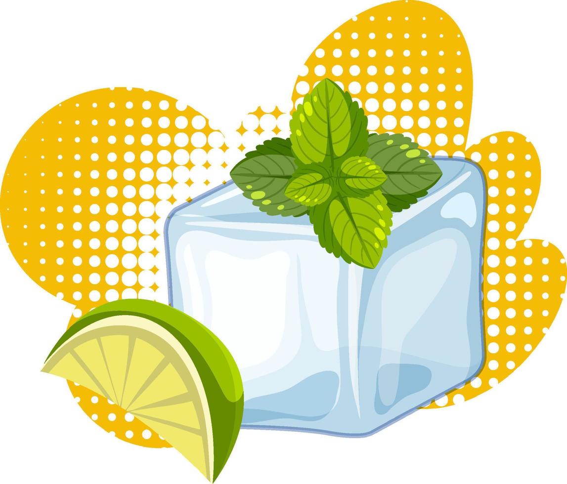 Ice cube with lime sliced and mint leaf vector