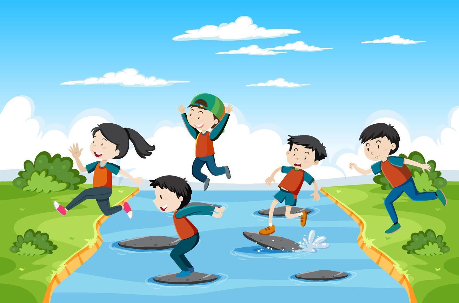 Kids playing red light green light game vector