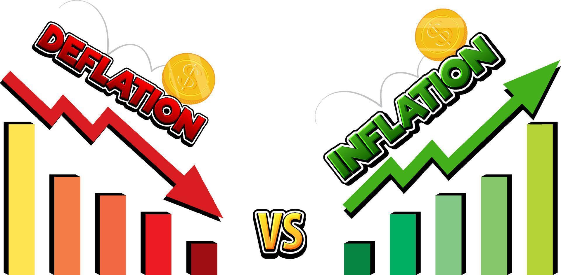 inflación vs deflación con flecha que sube y baja vector