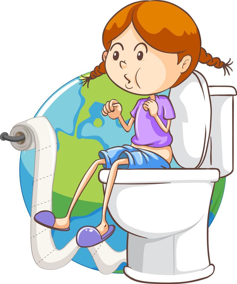 Kid sitting on toilet on earth icon vector