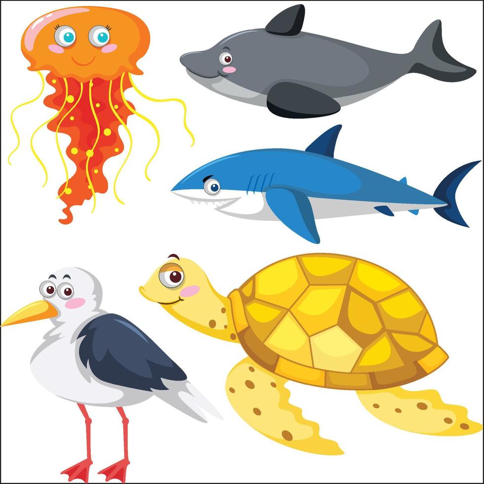 conjunto de diferentes animales marinos vector