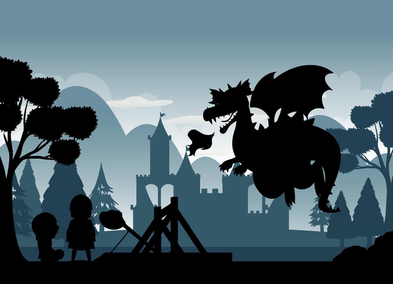 Silhouette scene with medieval vector