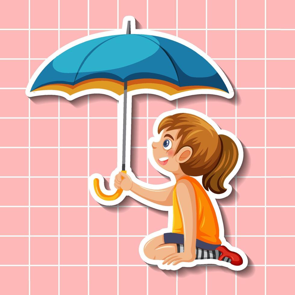 Cute girl cartoon character holding umbrella sticker style vector