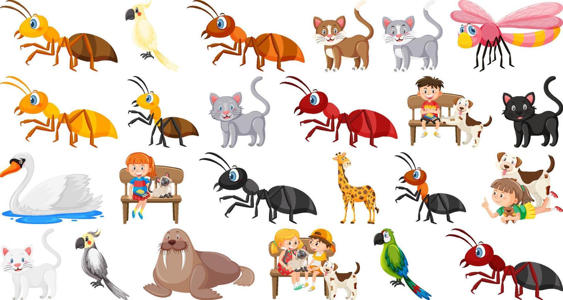 Set of various wild animals in cartoon style vector