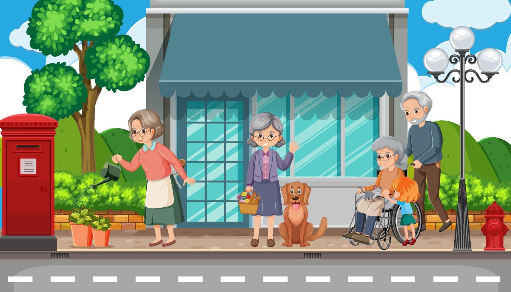 Elderly people on street in the town vector