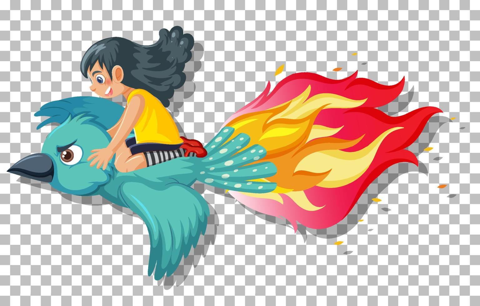 Girl riding bird on grid background vector