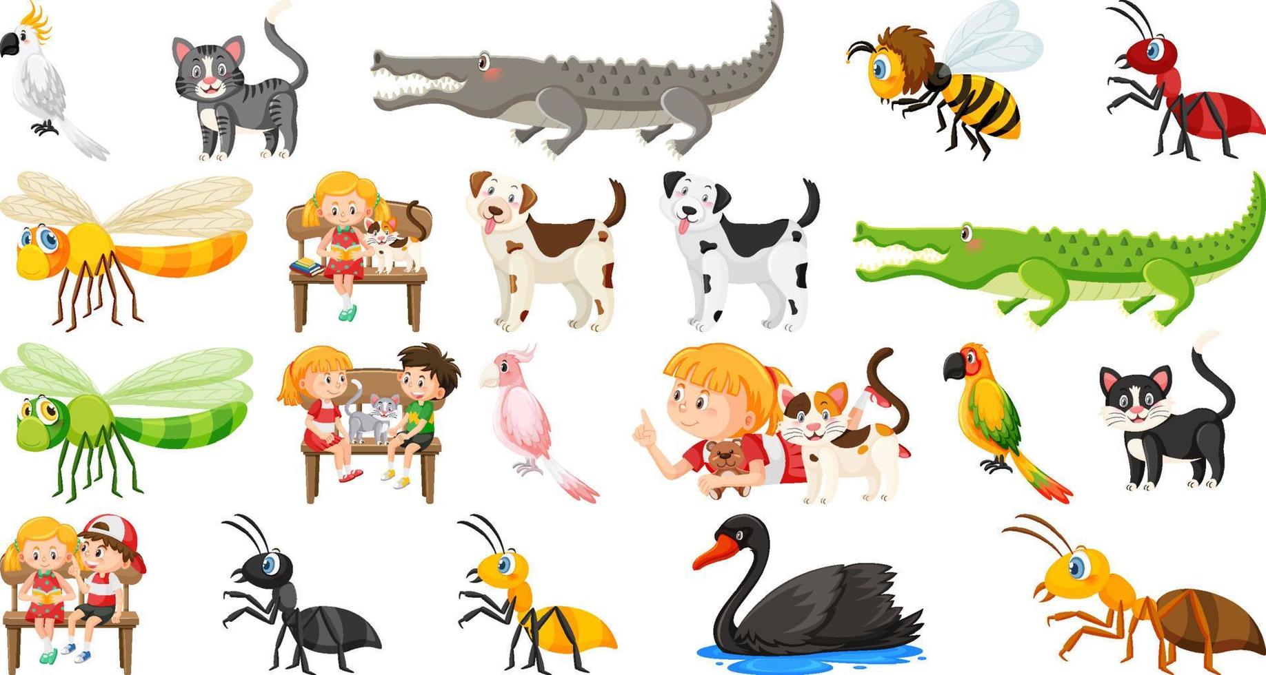 Set of various wild animals in cartoon style vector