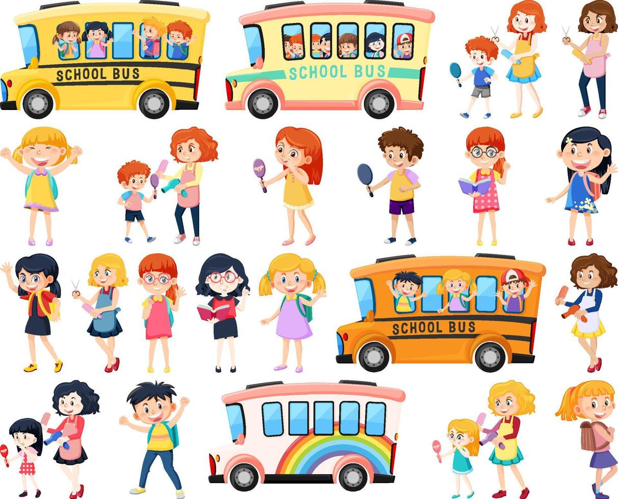 Set of cute school kids cartoon characters vector