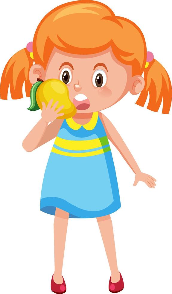 Cartoon girl holding a mango vector