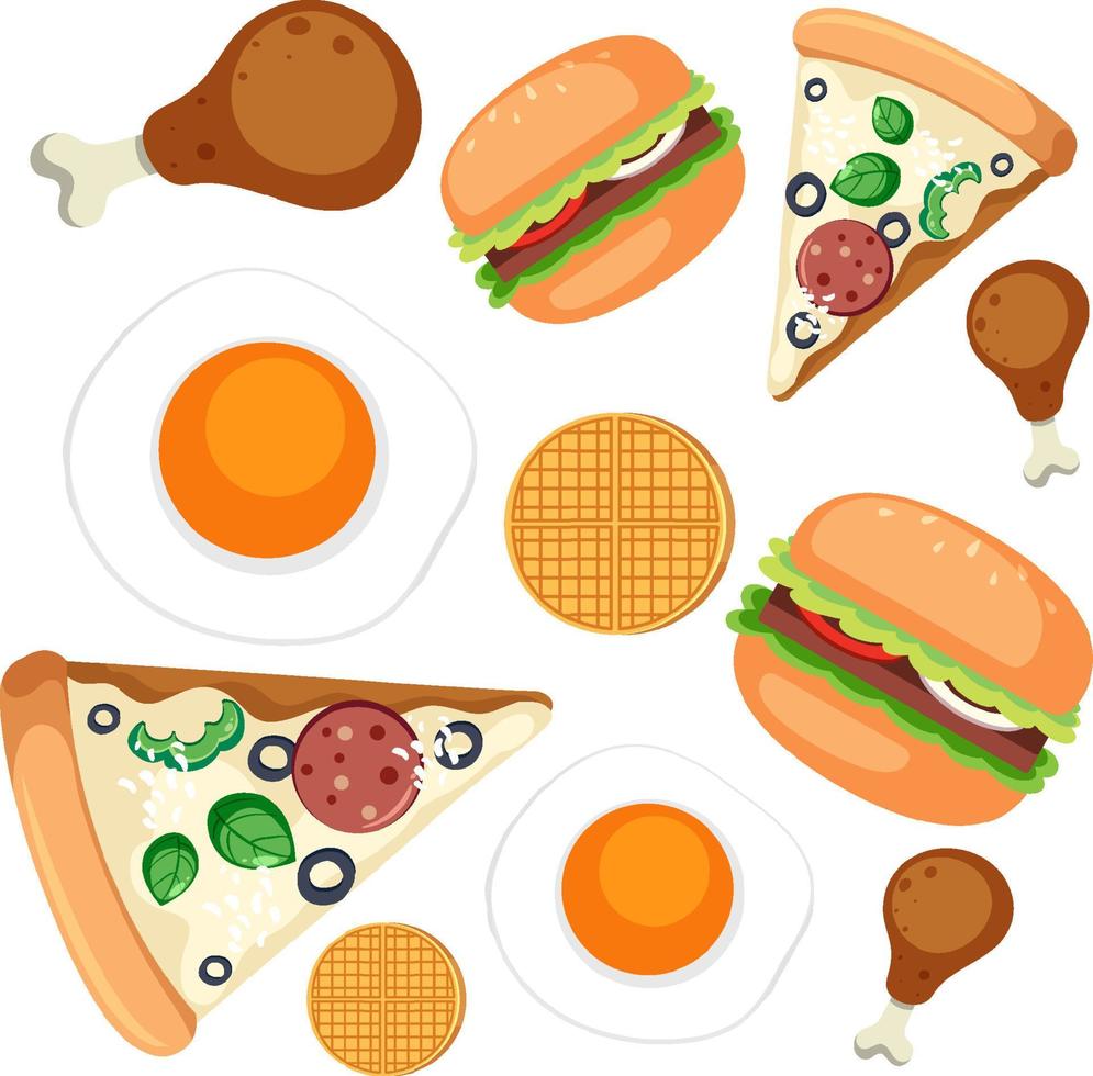 Set of fast food cartoon seamless vector