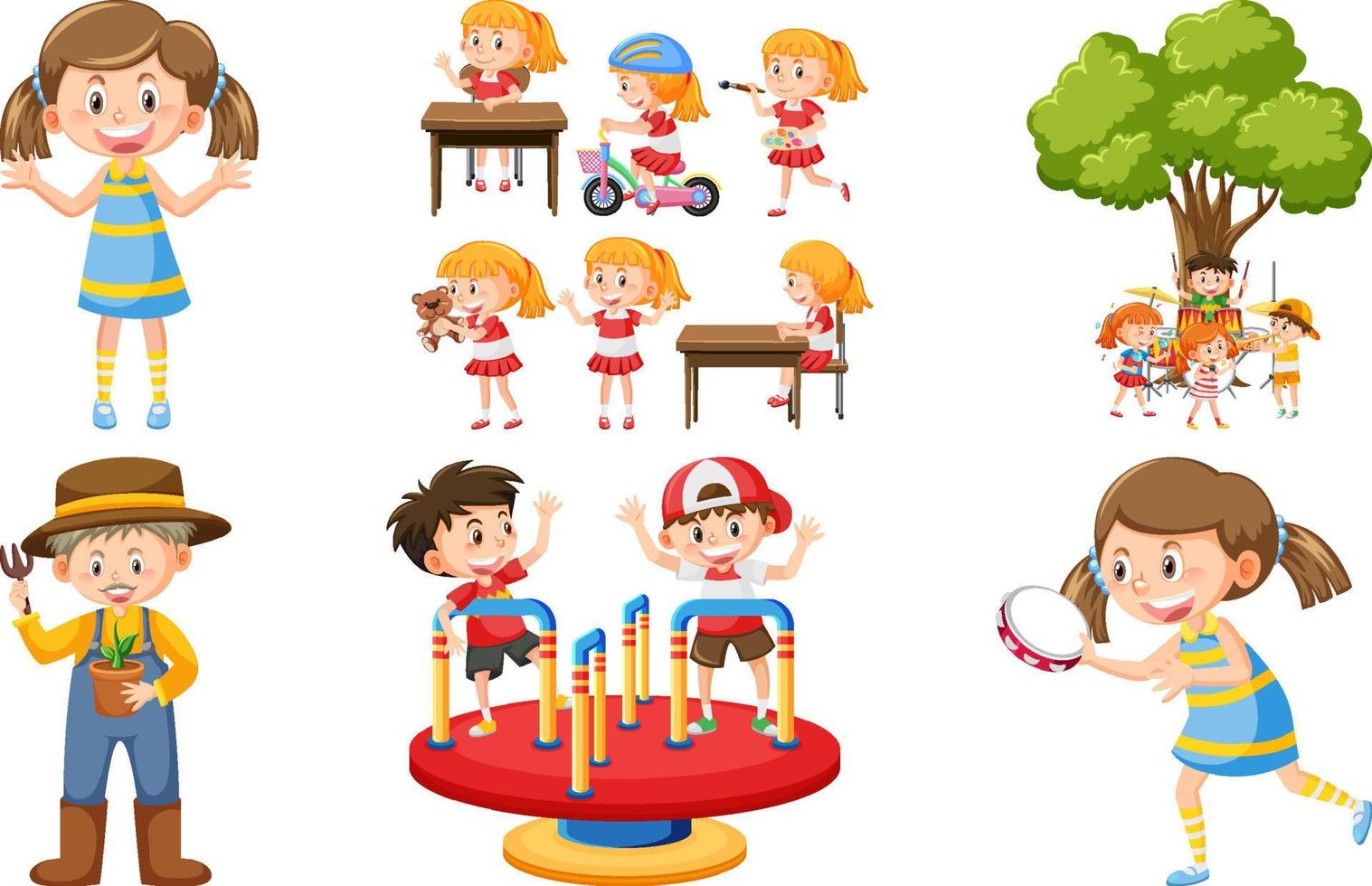 Set of children doing different activities vector