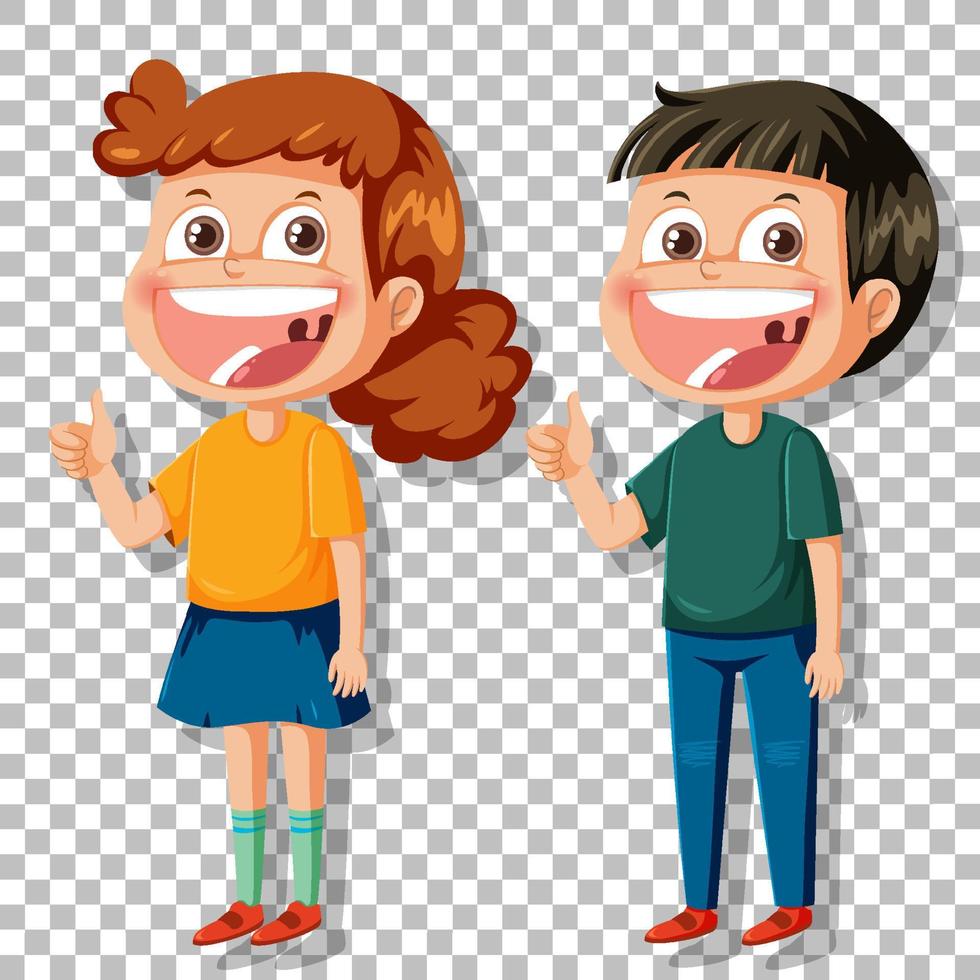 Boy and girl smiling on grid background vector