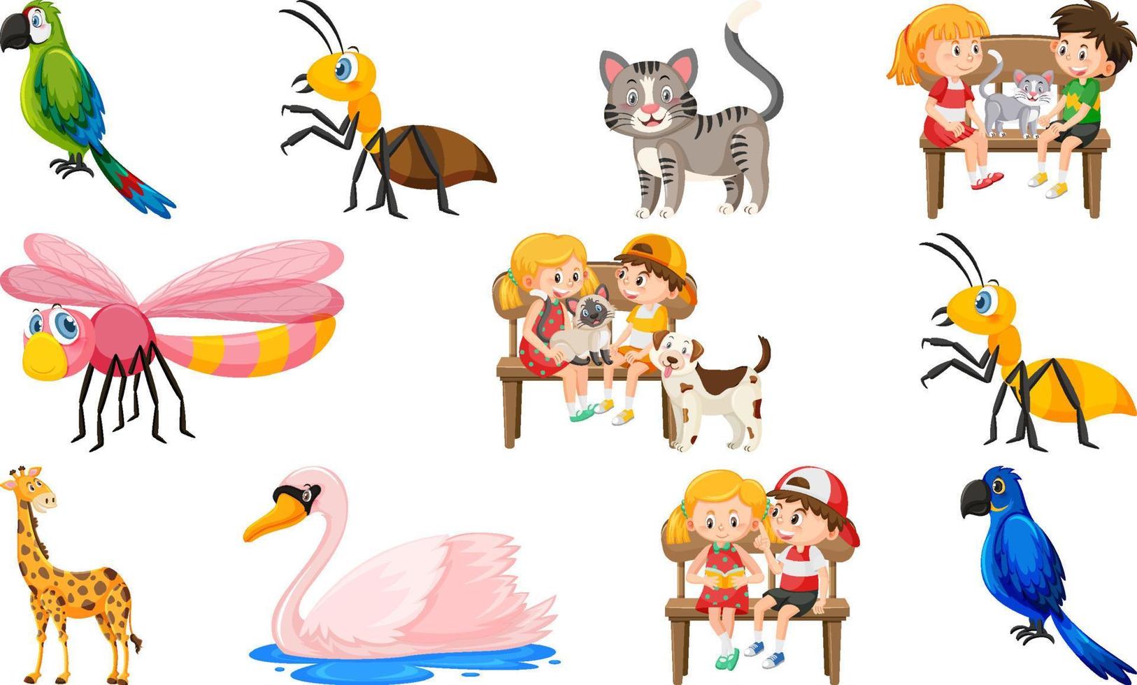 Set of various wild animals in cartoon style vector