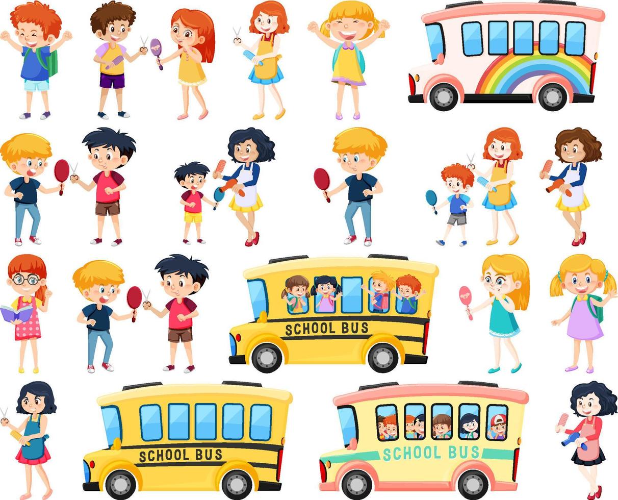 Set of cute school kids cartoon characters vector