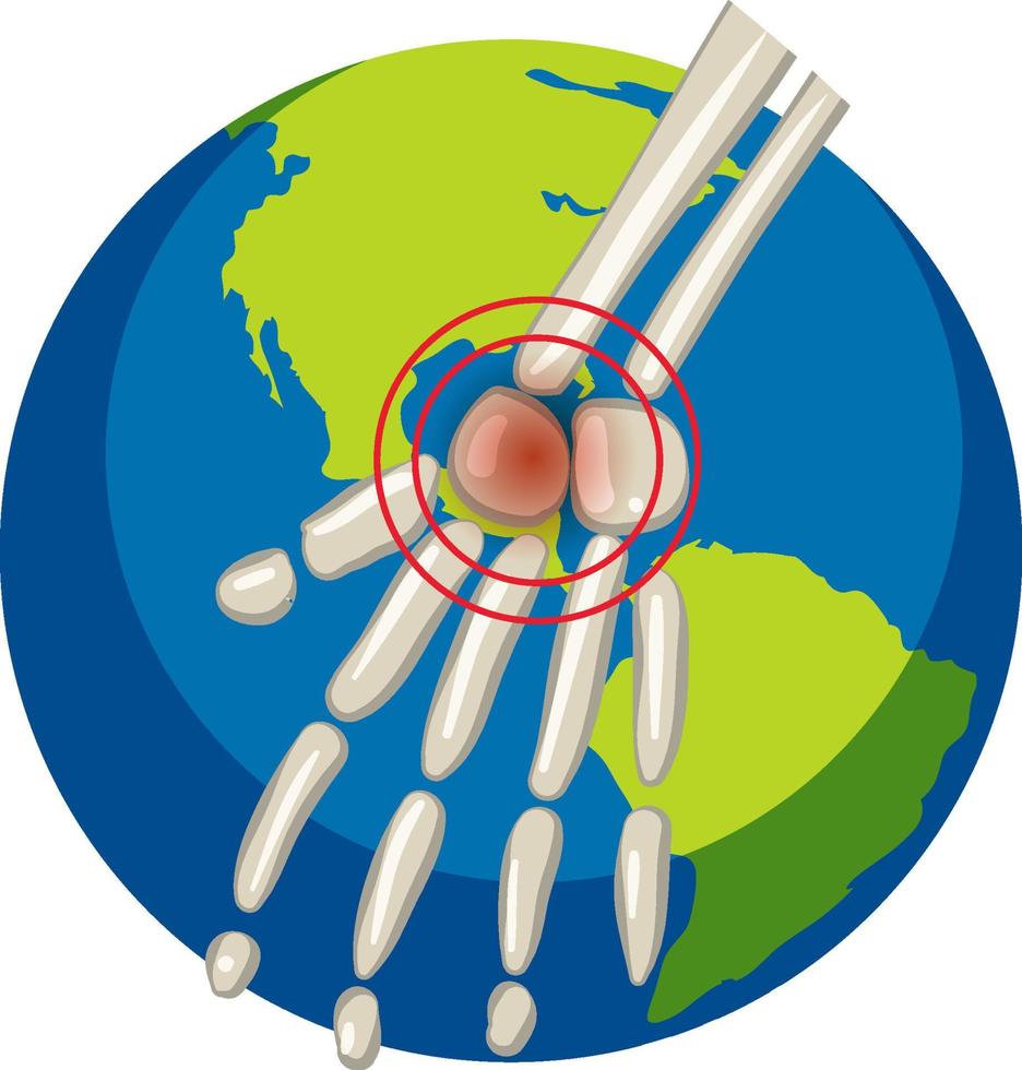 Hand bone joint on earth planet background vector