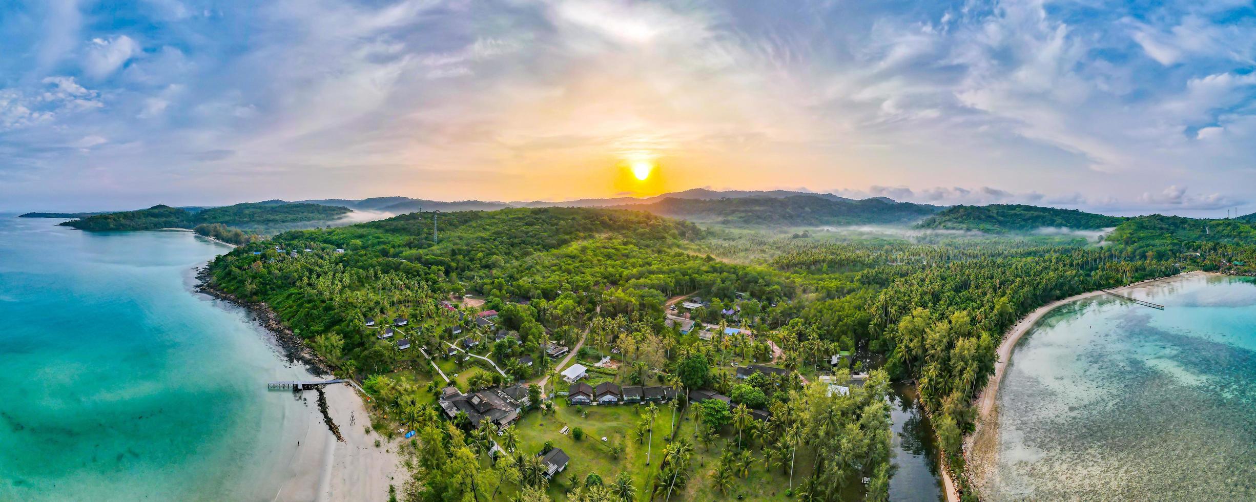 Aerial view of nature tropical paradise island beach enjoin a good summer beautiful time on the beach with clear water and blue sky in Koh kood or Ko Kut, Thailand. photo