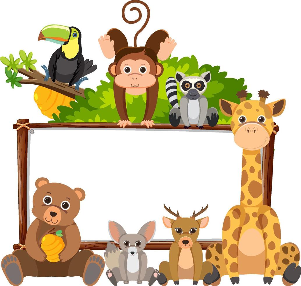 Blank board with wild animals vector