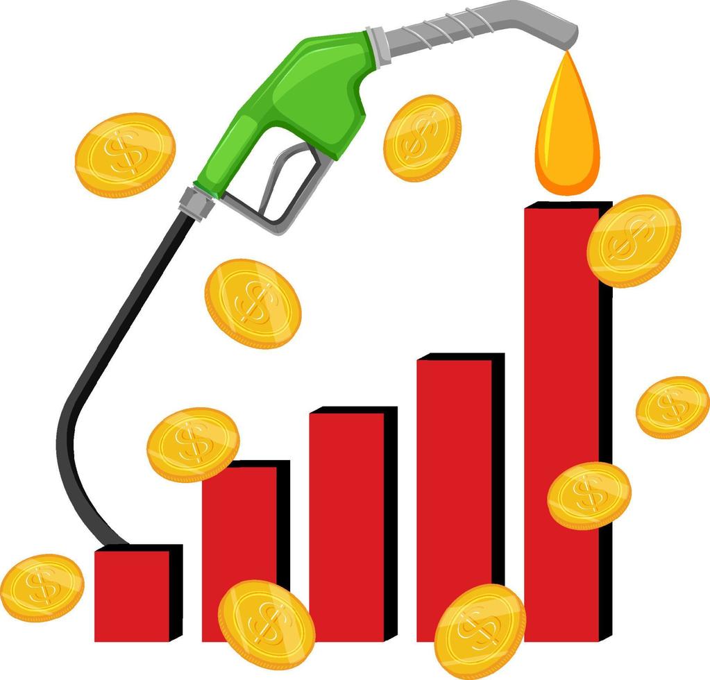 Pump nozzle with many coins and red bar chart vector
