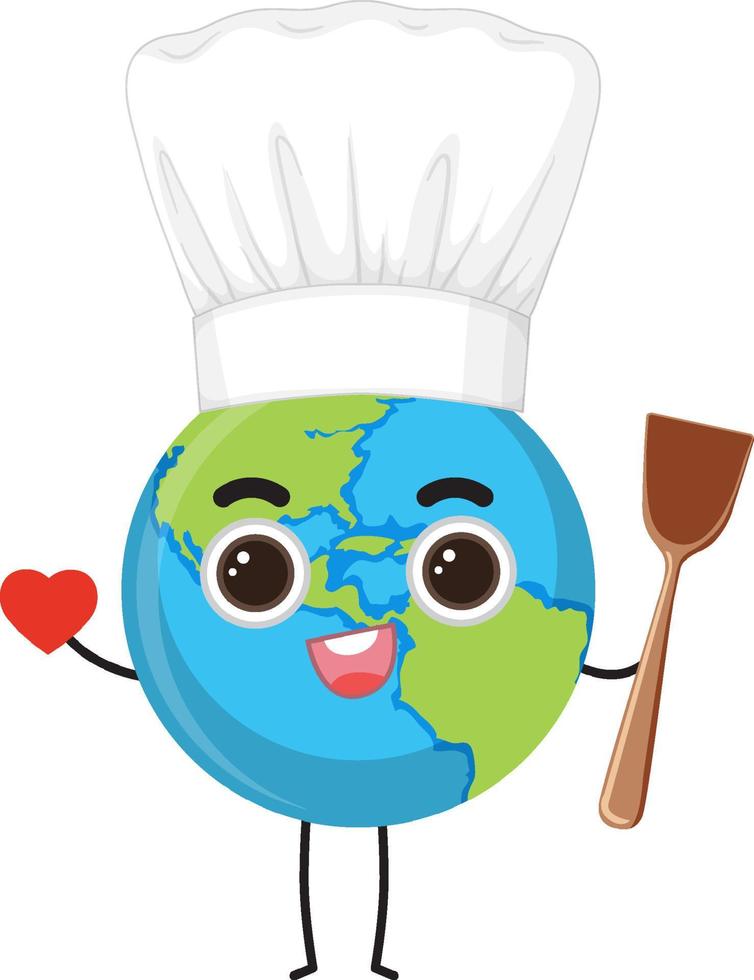 Chef earth planet cartoon character vector