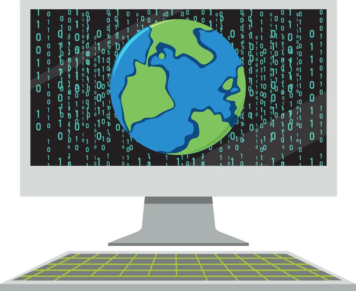 Computer with binary code screen vector