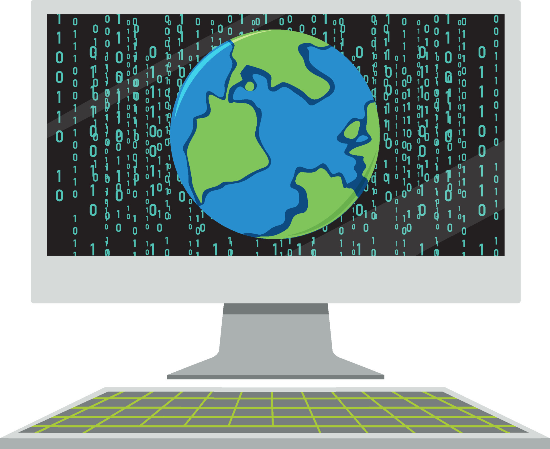 Computer with binary code screen 9203279 Vector Art at Vecteezy