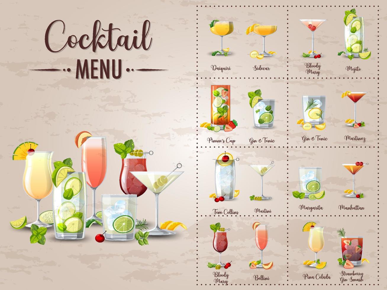 A printed menu of cocktails vector