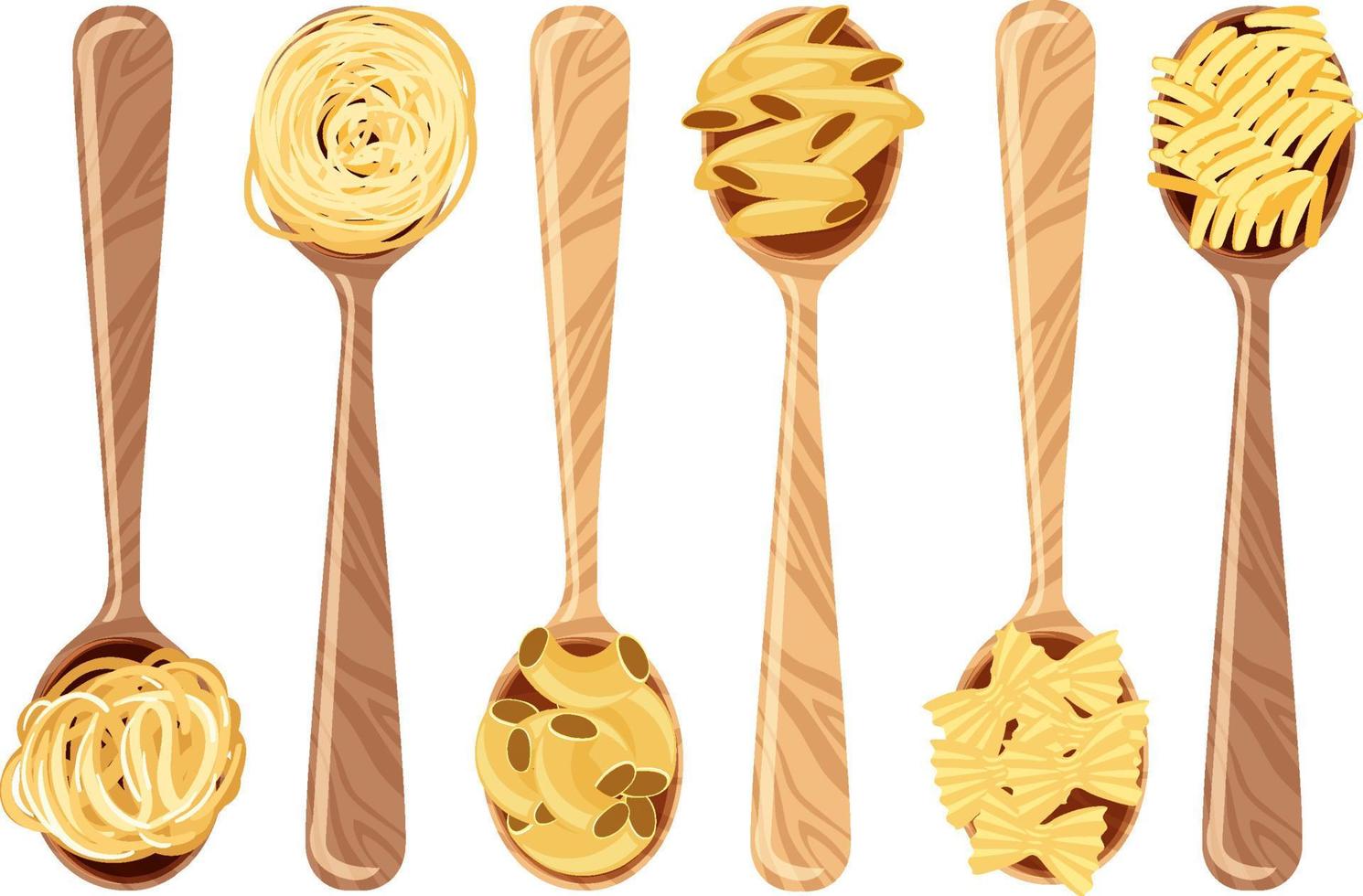 conjunto de diferentes pastas en cucharas vector