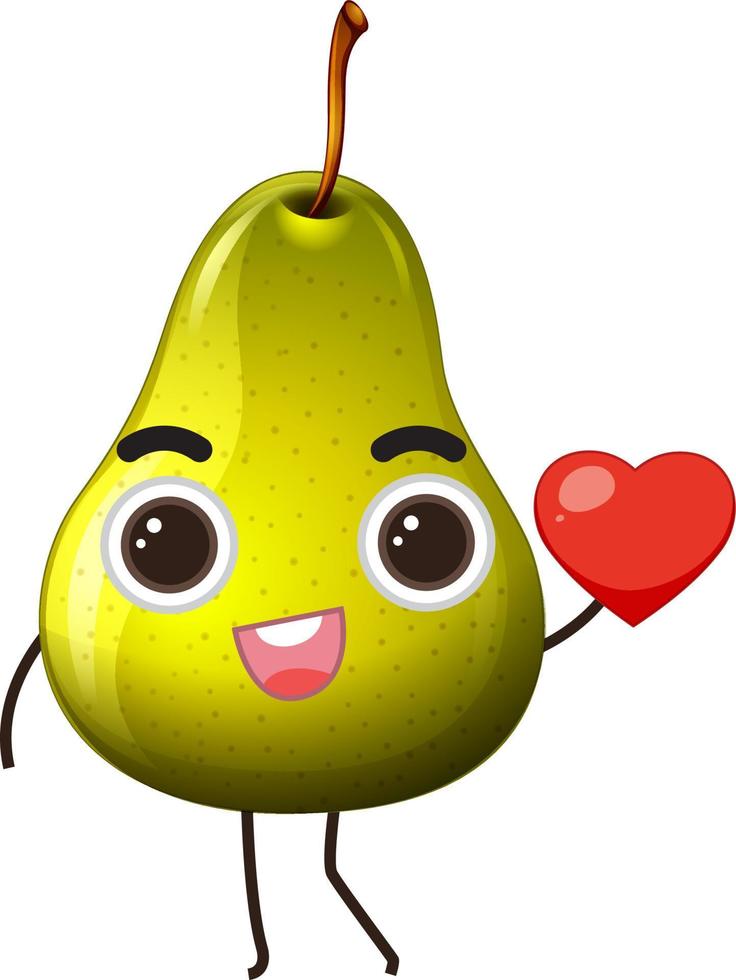 Green pear holding heart on white background vector