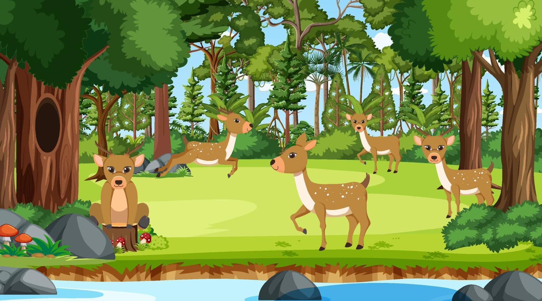 Deers in the forest scene vector
