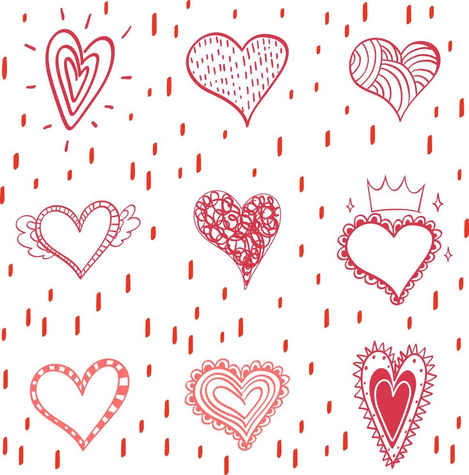 Red hand drawn hearts set vector