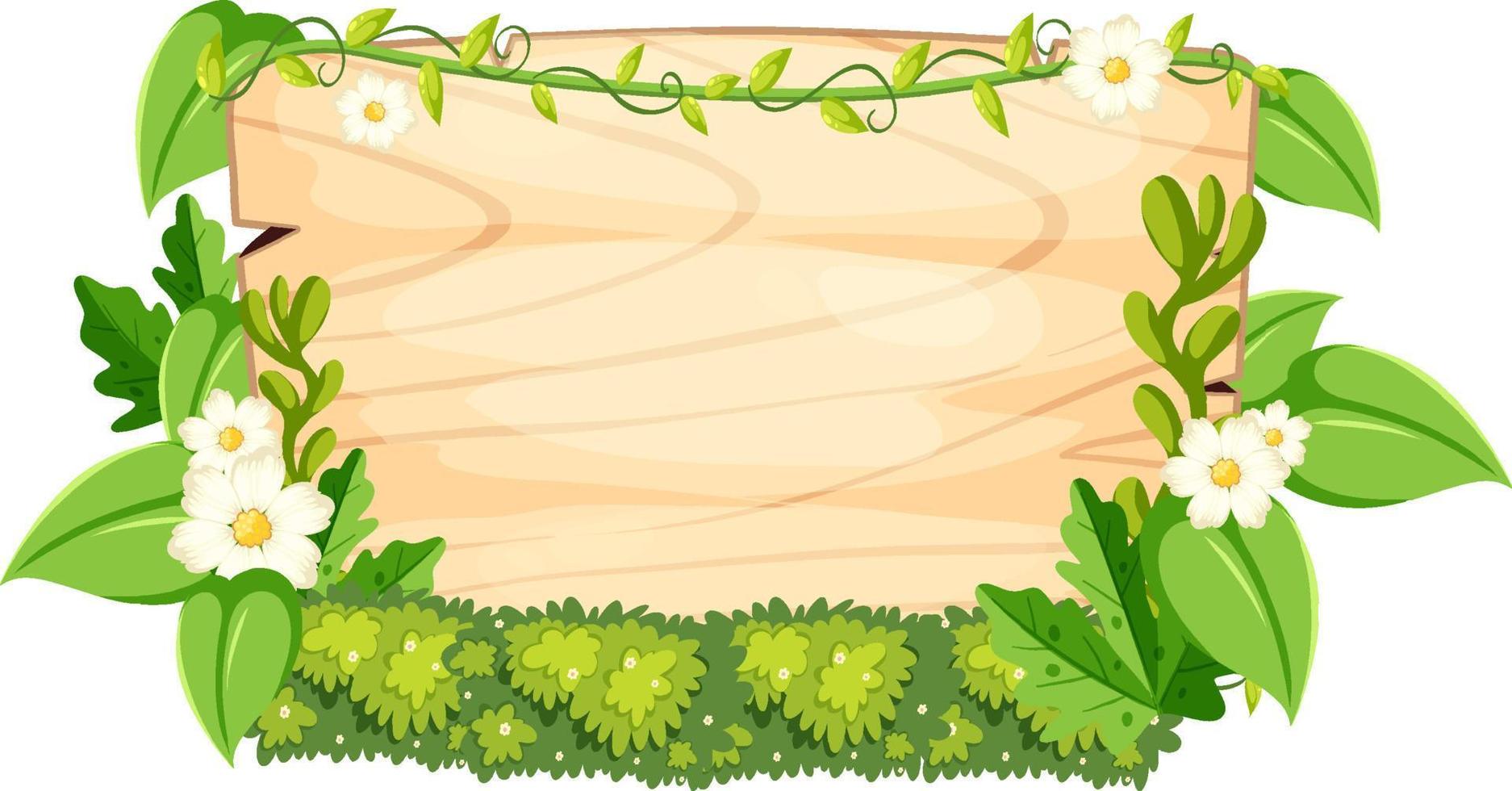 Nature frame wooden board with leaves and flowers vector