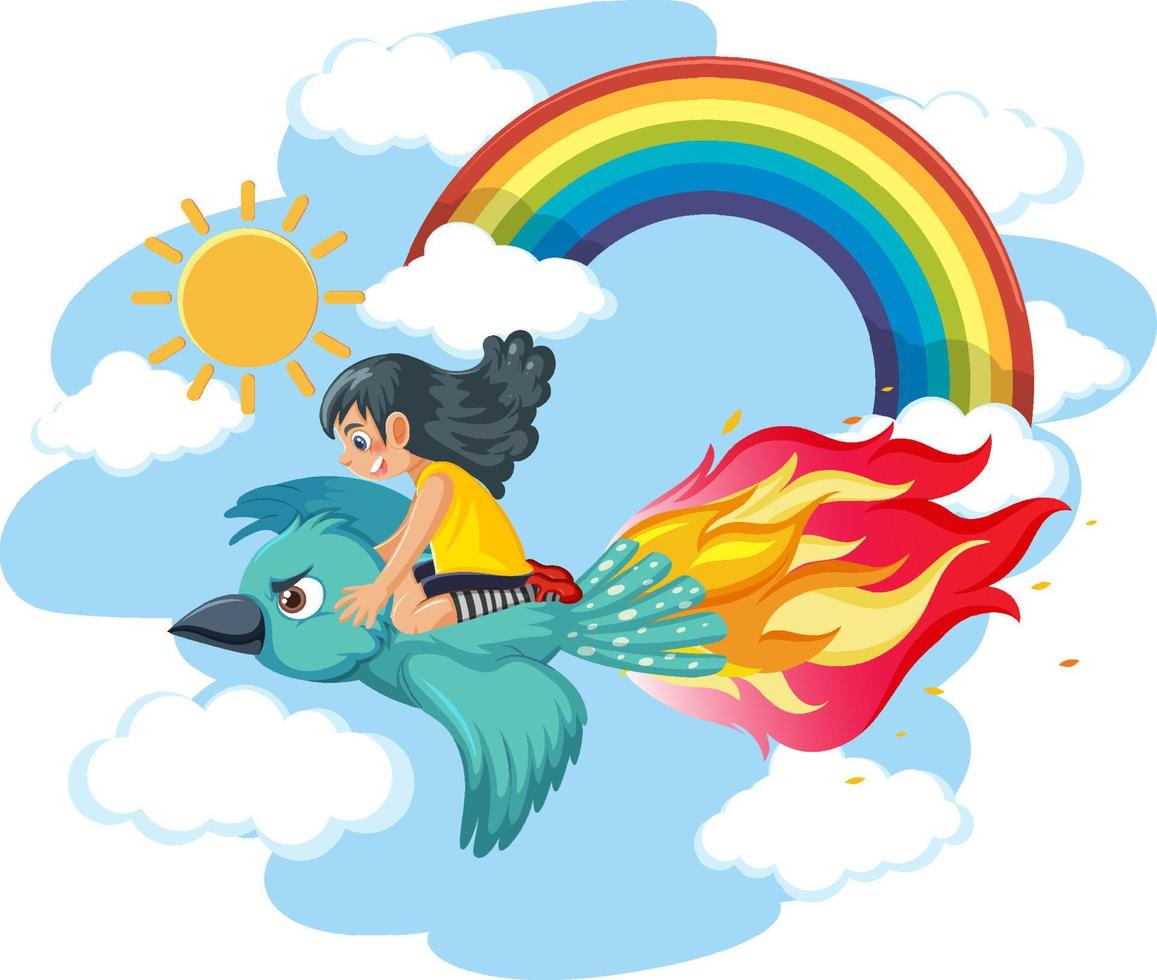 A girl on bird in the sky vector