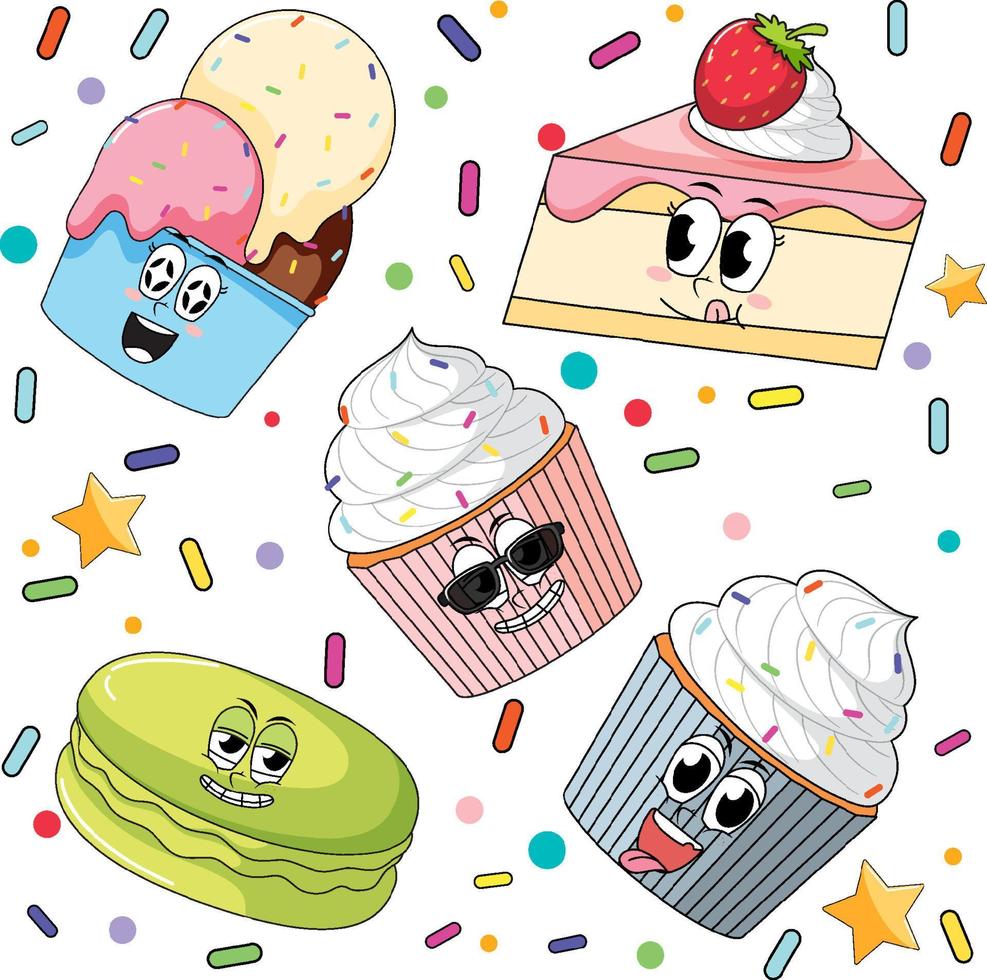 Sweet dessert cartoon seamless pattern vector